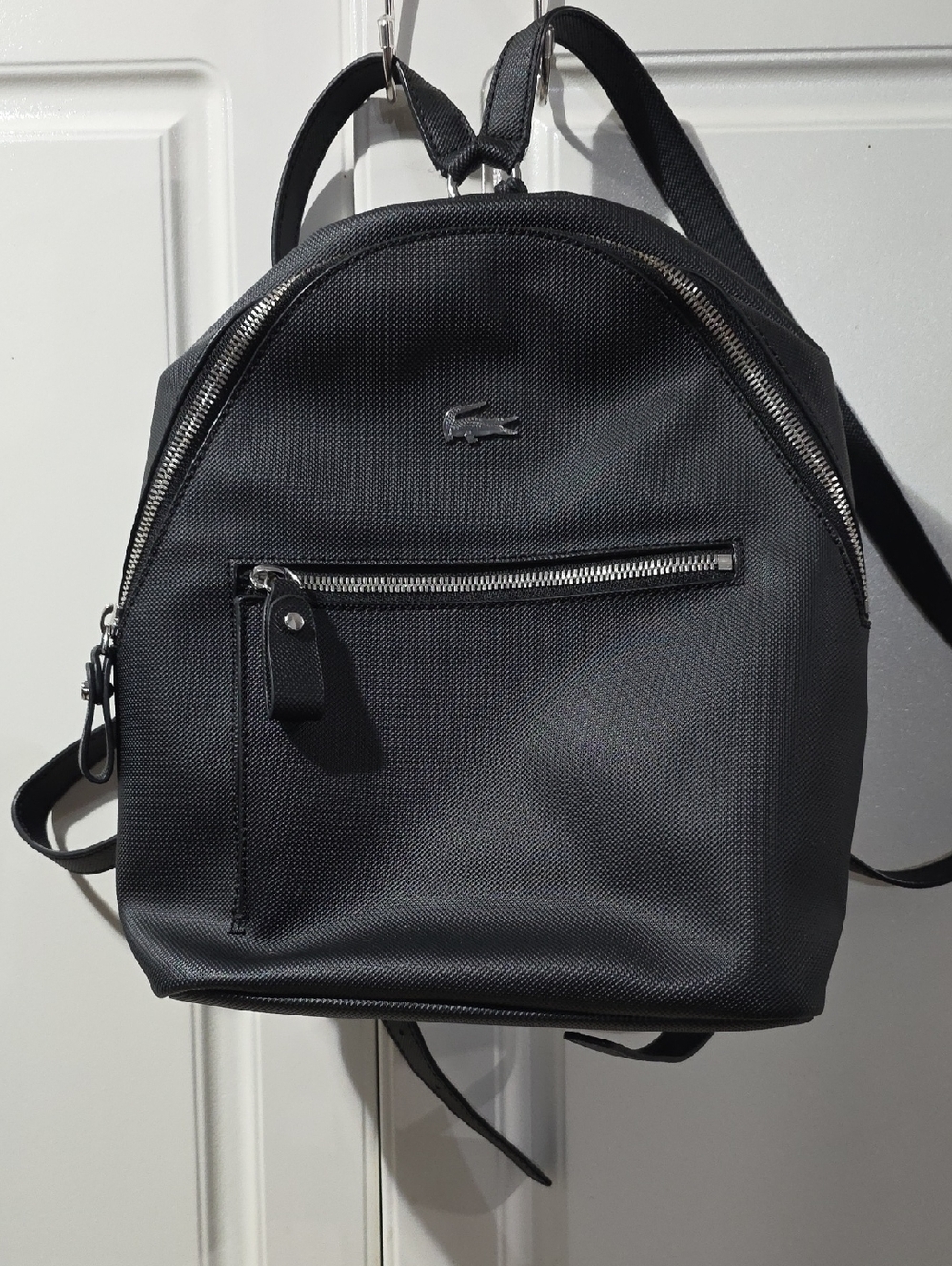 Lacoste Black Mini Backpack with Silver Zippers
